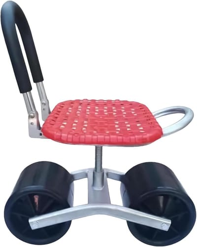Tuinwagen met zitting - Verrijdbare kruk - Tuinieren zonder bukken - 360 graden draaibaar - 23-35 cm hoogte - Rood