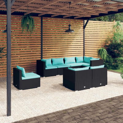 vidaXL - 8-delige - Loungeset - met - kussens - poly - rattan - zwart