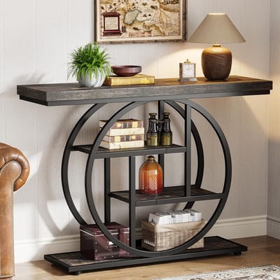 Tribesigns Consoletafe - Sidetable met Rond Onderstel - Zwart - 105 x 30 x 80 cm - Console Tafel voor Hal, Woonkamer, Entree, Foyer