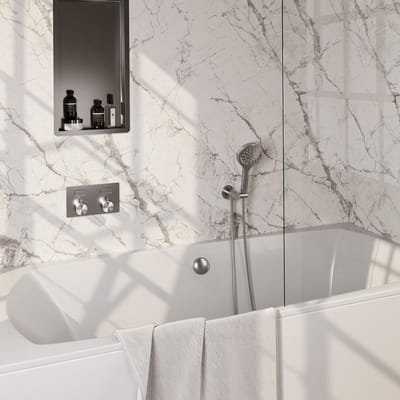 Brauer Brushed Edition Thermostatische Inbouw Badkraan Drukknoppen - Badvulcombinatie - 3 stand - Doucheslang - Wandaansluitbocht - Handdouche - Rvs Geborsteld Pvd
