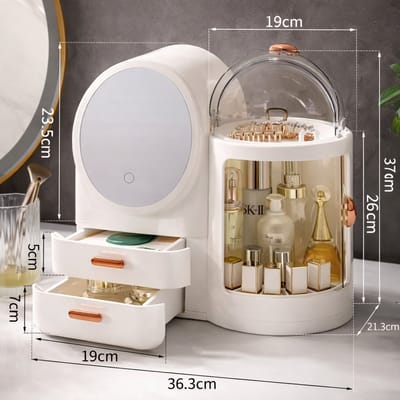 m66m Make up organizer - Opbergdoos Grote cosmetica-opbergdoos met spiegel en ledverlichting, geschikt voor op het bureau of de kaptafel. Opberg- en organisatiecontainer