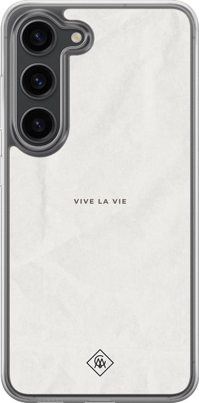 Casimoda® hoesje - Geschikt voor Samsung Galaxy S23 Plus - Vive La Vie - 2-in-1 case - Schokbestendig - Tekst - Verhoogde randen - Grijs, Transparant