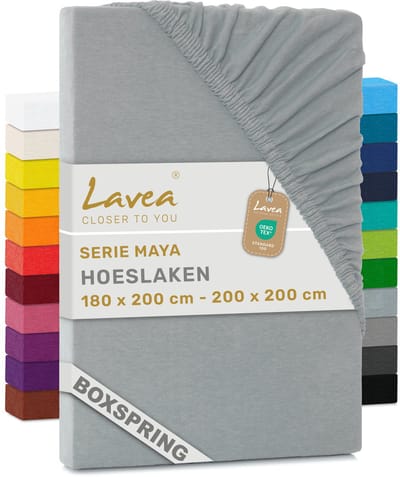 Lavea® Hoeslaken 180x200cm 100% Katoen – Hoge Hoek 35 cm voor Dikke Matrassen – met Elastiek Rondom in Jersey – voor Boxspring – Zilver