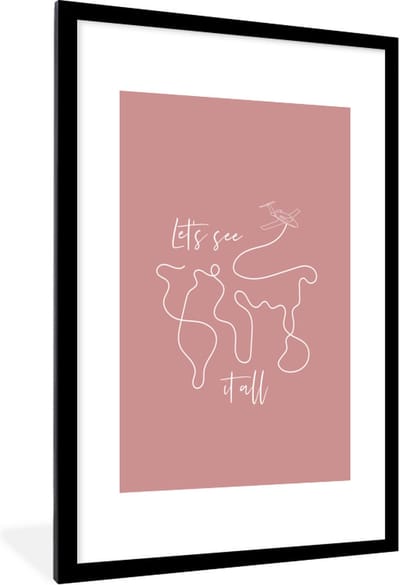 Fotolijst incl. Poster - Spreuken - Quotes - Let's see it all - Vliegtuig - 60x90 cm - Posterlijst