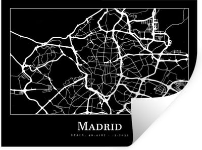 Muurstickers - Sticker Folie - Madrid - Plattegrond - Kaart - Stadskaart - 40x30 cm - Plakfolie - Muurstickers Kinderkamer - Zelfklevend Behang - Zelfklevend behangpapier - Stickerfolie