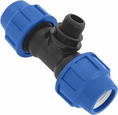 T-stuk PE buisfitting 25 mm x 3/4 voor drinkwaterverbindingen