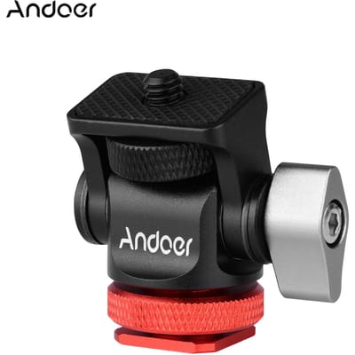 Tête de trépied pour Mini moniteur, adaptateur de chaussure froide en alliage d'aluminium, vis de 1/4 pouces pour Microphone Flash, lampe de remplissage LED rouge