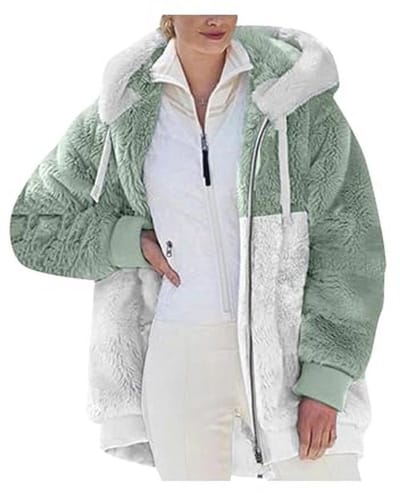 Dames Casual Dubbel Fuzzy Fluffy Hoodie - Warme Stijlvolle Zip Jas met Zakjes