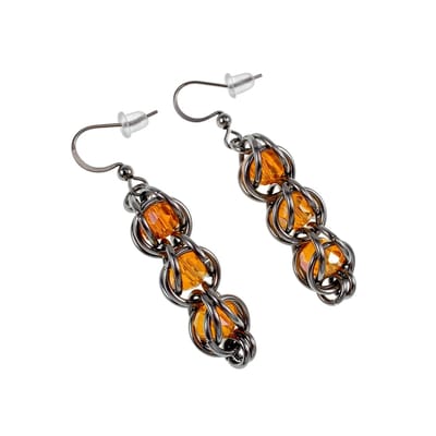 esde2 Oorhangers Dames - RVS - Haakoorbellen met Oranje Kristal – 53mm – Handgemaakt