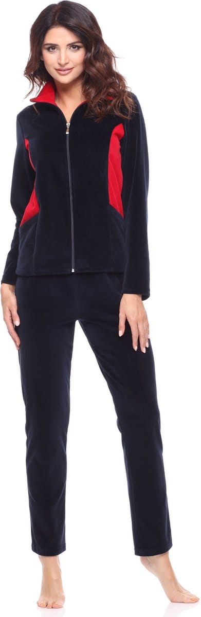 Merry Style – Dames Huispak – Vrijetijdspak – Velours – MS-MG-F-SUIT2 – Marineblau/Rot – XL