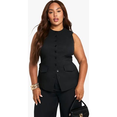 boohoo Dames Plus Lang gesneden Nauwsluitende Op Maat Gemaakte Gilet | Zwart | Maat: 44