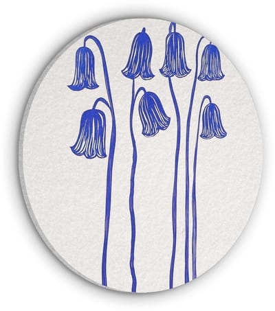 Akoestisch wandpaneel rond 30x30 cm - Vilt schilderij Bloemen - Blauw - Lijnen - Bloemblaadjes - Ronde akoestische panelen - Geluidsdempende wanddecoratie - Geluidsisolatie wandcirkel - Muurdecoratie geluidspanelen