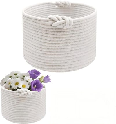 Opbergmand – Luiermandje – Ronde opbergbak met handvatten – Draagmand – Luiertas – Luierorganizer – Draagbaar / Praktisch / Ruim / Minimalistisch – Ideaal voor babykamers, badkamers & slaapkamers – Maat S (22 x 18 cm)