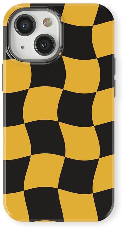 Checkered Warp Hoesje geschikt voor iPhone 13 Mini | Geschikt Voor Mag | Uniek Design Hoesje | Beschermhoes geschikt voor iPhone 13 Mini Yellow Rush