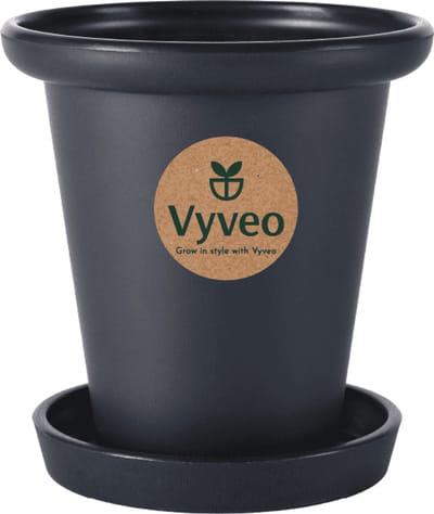 Vyveo - Bloempot Skara met onderzetter - 13x13 - Zwart - Bloempot voor binnen en buiten - Lichtgewicht - Breukbestendig - Vorstbestendig - UV-bestendig