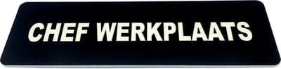 Deurbordje met tekst Chef werkplaats - 150 x 50 mm (incl. dubbelzijdige tape) - zwart / wit | Geborstelde RVS-look toplaag | Gratis Verzending