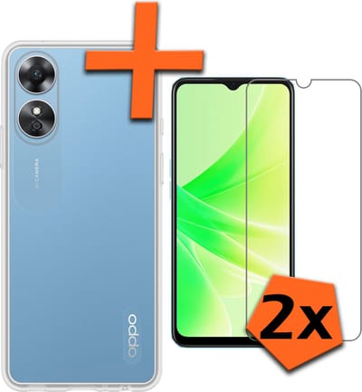 Hoes - Met 2x Screenprotector - Geschikt voor OPPO A17 - Sterk & Shockproof - Back Cover - Siliconen Case - Telefoon Hoes - Transparant