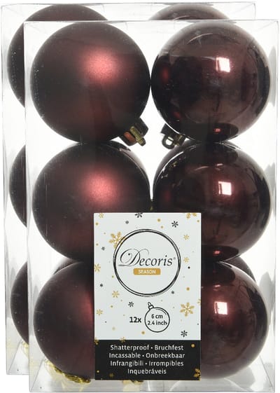 Decoris Kerstballen - 24x stuks - kunststof - mahonie bruin - 6 cm