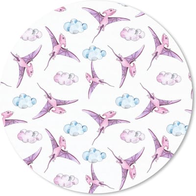 Muismat rond 20x20 cm - Mousepad Dinosaurus - Kinderkamer - Paars - Meisjes - Kinderen - Roze - Kids - Ronde muismatten