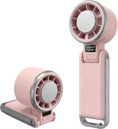Ventilator - Miniventilator - 5 snelheden - Draagbaar - IJskoeling - 13 uur accuduur - Voor buiten, reizen, kamperen, strand, wandelen - Roze