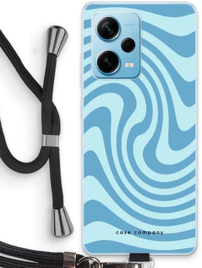 Case Company® - Hoesje met koord geschikt voor Xiaomi Redmi Note 12 Pro Plus hoesje met Koord - Swirl Blauw - Telefoonhoesje met Zwart Koord - Bescherming aan alle Kanten en Over de Schermrand