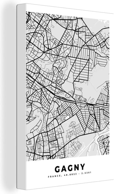 Canvas Schilderij Plattegrond – Gagny – Stadskaart – Kaart – Frankrijk - 20x30 cm - Wanddecoratie