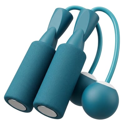 Blauw draadloos springtouw fitness springtouw volwassenen en kinderen met foam handvatten en verzwaarde ballen kort spring touw voor cardio training conditie training thuis workout binnen en buiten