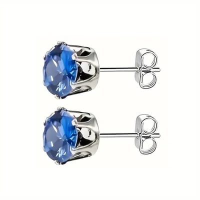 Aramat Jewels | Oorbellen | RVS Zirkonia Oorbellen Donkerblauw Rond - Blauwe Kristal Oorstekers | Zilverkleur / 8mm | | | Staal | Kinderen, Volwassenen | Verkleurd niet
