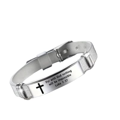 Christelijke Armband met Kruis - Roestvrij Staal - Verstelbare Armband voor Mannen & Vrouwen - For With God Nothing Will Be Impossible Luke 1:37 - Inspirerende Faith Jewelry - Zilverkleurig, Duurzaam & Stijlvol Cadeau met Geloofssymbool