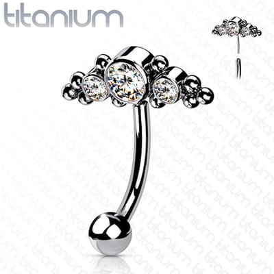 Piercing titanium 3 CZ ball clusters 1.2x8 - zilver - LMPiercings