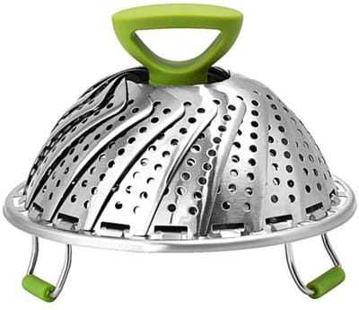 EXCITAT Steamer - Groentestomer - Stoommand - Opvouwbaar en uitbreidbaar stoomrek - Met telescopisch handvat - Geschikt voor het koken van voedsel - Roestvrij staal - 9 inch
