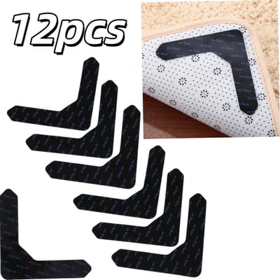 12 stuks Antislip rubberr - wasbaar en herbruikbaar - bevestigingssticker - antislip sticker - 12,3 x 12,3 cm - voor het bevestigen van tapijt binnen en buiten - zwart