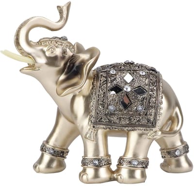 Dailygoods- Beeldje Olifant Gouden Hars - Feng Shui Sculptuur - Rijkdom Decoratie - Kracht en Bescherming - 14x15cm