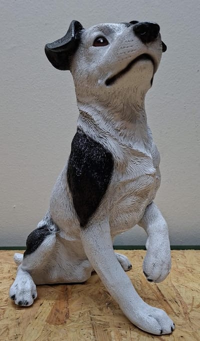Jack Russell Terriër Zwart Beeld - Pootje Geven - 32cm hoog - polyresin - polystone - Decoratie - Woonaccessoires - Beeld