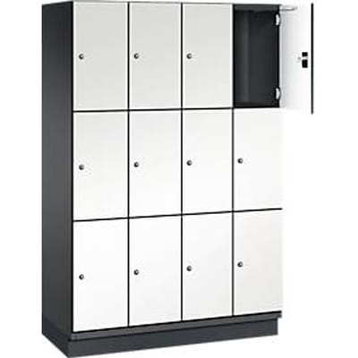 C+P Cambio lockerkast, 4 vakken, 12 vakken, met plint, B 1200 x D 525 x H 1980 mm, zwart-grijs/wit