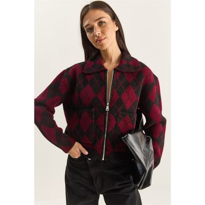 Dikke Jacquard Gebreide Cardigan met Rits