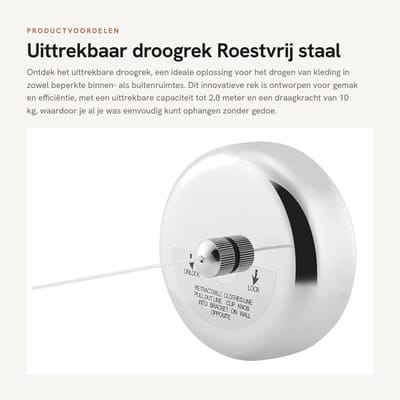 Dailygoods- Droogrek Uittrekbaar - Roestvrij Staal - Wanddroogrek - Ruimtebesparend - Eenvoudig te Installeren - Voor Binnen/Buiten - Wandrek