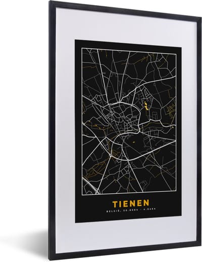 Fotolijst incl. Poster - Plattegrond - Goud - Stadskaart - Tienen - Kaart - 40x60 cm - Posterlijst