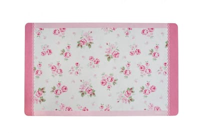 Isabelle Rose badmat antislip 45x75 cm – Wasbaar 30°C – vloermat met rubber onderkant – Wit roze rozenmotief - Badmat met bloemen
