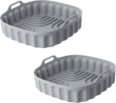 Famanu – Siliconen airfryer-vormen - vierkante opvouwbare bakvormpjes - herbruikbare airfryer-accessoires - voeringen voor keuken - wasbare rechthoekige bakrekvormen om te koken (20,5 cm - grijs)