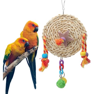 Huisdier   Niet-giftig Stro Gevlochten Houtblok Kauwen Bijten Hangend Schommel Speelgoed Vogelkooi Accessoires(S )