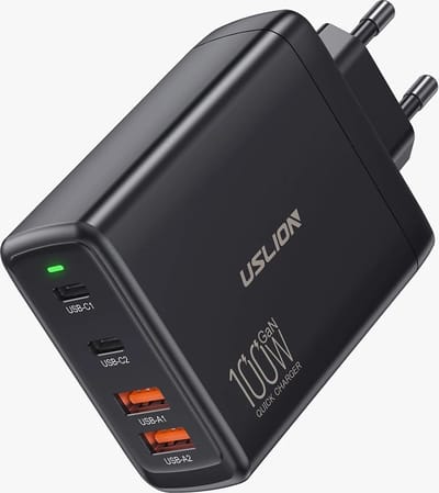 DrPhone WL19 GaN 100W Multipoort Oplader - USB-hub – 4 poorten - PD 3.0 ( powerdelivery ) & Qualcomm 3.0 – Ultrasnel Opladen – Enkele poort 100W aan kracht - Zwart