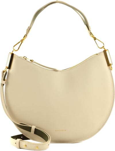 COCCINELLE Leren Schoudertas Sunup Handbag Double Grainy Leather Lambskin White / Laurel Green Crème