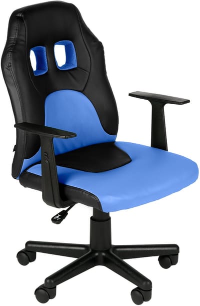 CLP Fun Bureaustoel - Verstelbare Ergonomische Stoel - Voor kinderen - met Armleuningen - 360° Draaibaar - Comfortabel - Kunstleer - zwart/blauw