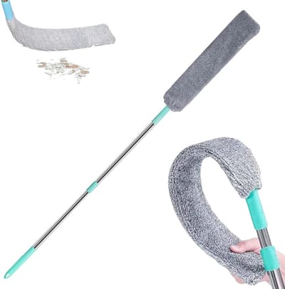 Plumeau met steel - Stofdoek verlengbaar - Onder apparaten reinigen - Flexibele microvezelkop - Uittrekbaar ontwerp - Grijs