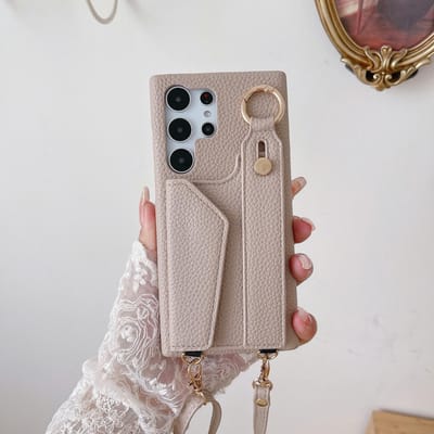 Crossbody Polsband Portemonnee Leren Hoes Voor Samsung Galaxy S23 S22 Ultra Plus A54 A53 5G Kaartsleuf Ring Lanyard Telefoonhoes Galaxy S23 gray