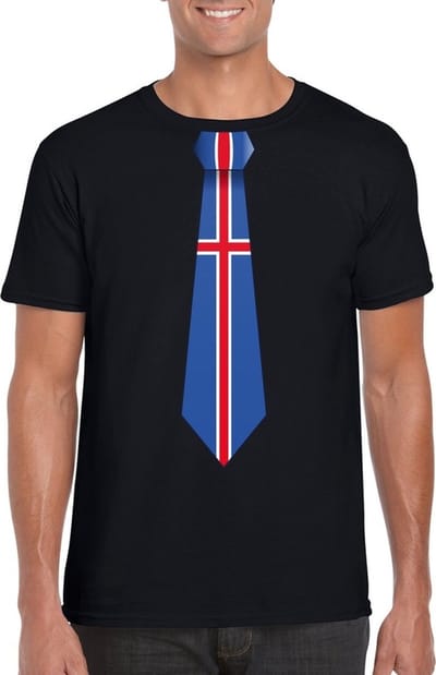 Zwart t-shirt met IJslandse vlag stropdas heren - IJsland supporter S