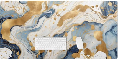 Wallfluent - Abstracte Golven Bureau Onderlegger - 120x60 cm - Blauw Bureau Pad - Organisch marmerpatroon Bureau Onderlegger Groot - Onderlegger Bureau - Kantoor Decoraties - Bureau Pad