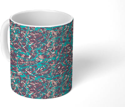 Mok - Koffiemok - Spat - Abstract - Waterverf - Oranje - Groen - Mokken - 350 ML - Beker - Koffiemokken - Theemok