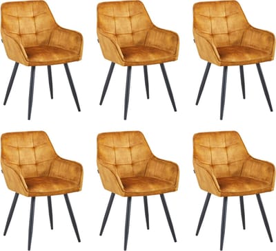 Colenis® - Oriana Eetkamerstoelen - Set Van 6 - Honey - Adoré Velvet - Industrieel - Met armleuning - Stoel